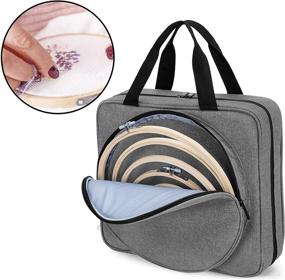 img 2 attached to LoDrid Embroidery Project Bag - Square Storage Tote for Embroidery & Cross 👜 Stitch Kits - Portable Craft Carry Case with Multiple Pockets - Gray (Bag Only)