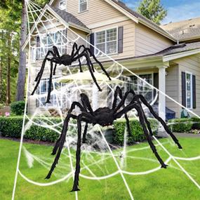 img 4 attached to 🕷️ Complete Spider Web Halloween Decorations Set: 60" Giant Spider, 35" Giant Spider, 23FTx18FT Huge Spider Web, 20pcs Small Spider + 80g Stretch Web for Outdoor Halloween Yard Decorations, Party, Haunted Lawn