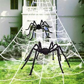 img 3 attached to 🕷️ Complete Spider Web Halloween Decorations Set: 60" Giant Spider, 35" Giant Spider, 23FTx18FT Huge Spider Web, 20pcs Small Spider + 80g Stretch Web for Outdoor Halloween Yard Decorations, Party, Haunted Lawn