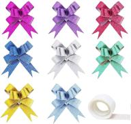 🎁 80 pcs colored pull bows ribbon with 1 roll glue point, woohome pull bows gift knot ribbon for christmas, wedding, party, valentine's day decoration and birthday gift wrapping logo