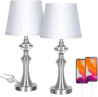 💡 set of 2 zorykn modern dimmable table lamps for living room - touch control bedside lamp with dual usb charging ports, farmhouse lamp for nightstand in bedroom - fabric shade, bulbs included (5000k) логотип