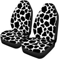 black and white cow print car front seat covers – 2 piece seats protector, universal fit for most vehicles and ideal for women logo
