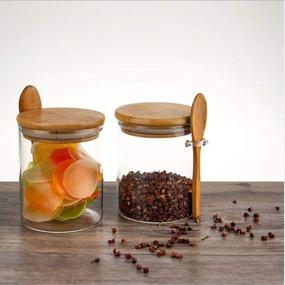 img 3 attached to 🍯 Piscepio Glass Jar Containers- Clear Kitchen Canisters with Bamboo Lid & Spoon | Airtight Wooden Scoop | Food Storage Organization Set (2pcs, 450ML)