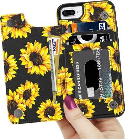 img 3 attached to 🌼 LETO iPhone 8 Plus/7 Plus Floral Wallet Case with Kickstand, Card Slots - Blooming Sunflowers Design for Girls/Women - Protective PU Leather Phone Case for iPhone 8+/7+