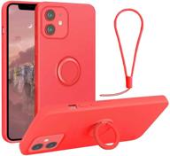 🔴 360° red silicone rubber iphone 12 & 12 pro holder case: full body protection, kickstand, hand strap, car mount support logo