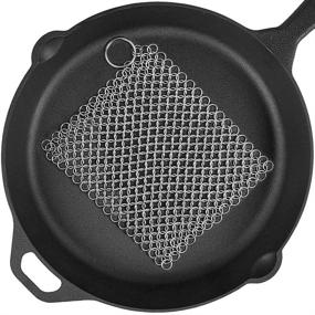 img 4 attached to Premium Stainless Steel Chain Scrubber for Effective Cast Iron 🧼 Cleaning: 8’’x6’’ 316L Cleaner for Pans, Pots, Dutch Ovens, Skillets, and Grills