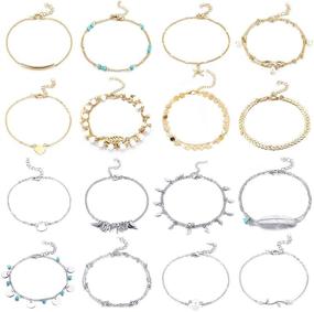 img 4 attached to 🌊 Stylish Yaomiao Beach Ankle Bracelets Set for Women & Girls - 16 Pieces Adjustable Anklets with Boho Ankle Chains & Foot Jewelry