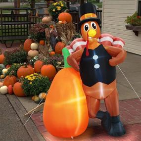 img 2 attached to 🦃 Camlinbo 8 Ft Thanksgiving Inflatable Turkey on Pumpkin Decor with Lights - Perfect Fall Decoration for Home, Outdoor, Garden, Yard, and Party