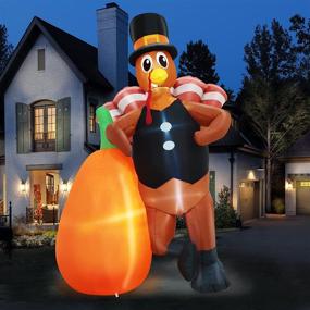img 4 attached to 🦃 Camlinbo 8 Ft Thanksgiving Inflatable Turkey on Pumpkin Decor with Lights - Perfect Fall Decoration for Home, Outdoor, Garden, Yard, and Party