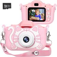 📸 langwolf kids camera for girls, digital camera for kids, upgraded 1000mah battery toys children selfie photo video camera 32gb sd card, gifts girls age 3-9 years old logo