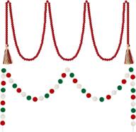 🎄 willbond christmas wooden beads garland - red rustic wooden beads garland with buffalo plaid tassels and christmas felt balls - farmhouse wall decor home ornaments, christmas pom pom garland included logo