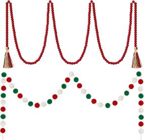 img 4 attached to 🎄 WILLBOND Christmas Wooden Beads Garland - Red Rustic Wooden Beads Garland with Buffalo Plaid Tassels and Christmas Felt Balls - Farmhouse Wall Decor Home Ornaments, Christmas Pom Pom Garland Included