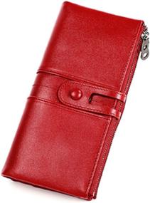 img 4 attached to 👛 RFID Blocking Genuine Leather Womens Wallet - Red Credit Card Clutch Purse