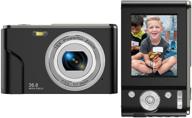 fhd 1080p мини-видеокамера 36 мпик влог камера для youtube - компактная портативная камера с 2.4-дюймовым жк-дисплеем ips, 16-кратным цифровым zoom, анти-дрожаниеи режимом бурст-съемки - подходит для детей, студентов и подростков - черная. логотип