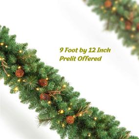 img 3 attached to 🎄 OasisCraft 9FT Pre-Lit Christmas Garland: Battery Operated, 50 Warm Lights, Outdoor Xmas Decor with Pine Cones and Timer