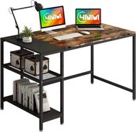 multipurpose rustic brown and black home office desk with 2-tier bookshelf - 4nm computer desk, writing workstation, study table for space-saving logo