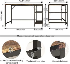 img 1 attached to Multipurpose Rustic Brown and Black Home Office Desk with 2-Tier Bookshelf - 4NM Computer Desk, Writing Workstation, Study Table for Space-Saving