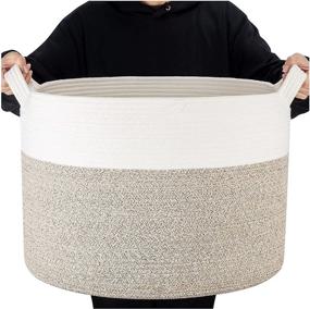 img 4 attached to 🧺 MINTWOOD Design Oversized 22 x 14 Inches Cotton Rope Basket, Decorative Blanket Living Room, Laundry, and Toy Storage Bin, Woven Basket for Pillows, Towels
