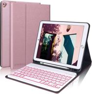 pink ipad 9.7 case keyboard - 6th/5th gen, air 2/air, pro 9.7 - pencil holder, backlit wireless keyboard, auto sleep/wake logo