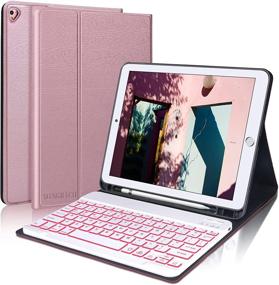 img 4 attached to Pink iPad 9.7 Case Keyboard - 6th/5th Gen, Air 2/Air, Pro 9.7 - Pencil Holder, Backlit Wireless Keyboard, Auto Sleep/Wake