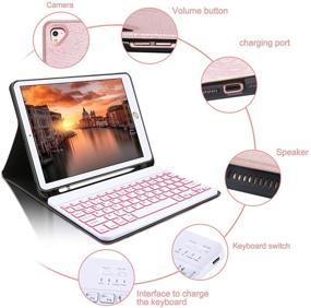 img 2 attached to Pink iPad 9.7 Case Keyboard - 6th/5th Gen, Air 2/Air, Pro 9.7 - Pencil Holder, Backlit Wireless Keyboard, Auto Sleep/Wake