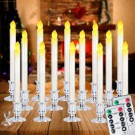 🕯️ flameless christmas taper candles with remote control and timer - set of 14 battery operated window lights - removable silver holders - suction cup included - ideal for seasonal and festival celebrations - warm white glow логотип