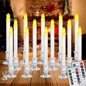 img 4 attached to 🕯️ Flameless Christmas Taper Candles with Remote Control and Timer - Set of 14 Battery Operated Window Lights - Removable Silver Holders - Suction Cup Included - Ideal for Seasonal and Festival Celebrations - Warm White Glow