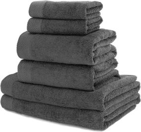 img 3 attached to 👌 Premium Dark Grey Towel Set: 100% Cotton, Highly Absorbent, Super Soft | Bathroom Towels, 6 Piece Set (2 Bath, 2 Hand, 2 Washcloths) - 500 GSM