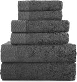 img 4 attached to 👌 Premium Dark Grey Towel Set: 100% Cotton, Highly Absorbent, Super Soft | Bathroom Towels, 6 Piece Set (2 Bath, 2 Hand, 2 Washcloths) - 500 GSM