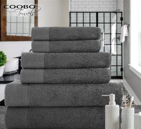 img 2 attached to 👌 Premium Dark Grey Towel Set: 100% Cotton, Highly Absorbent, Super Soft | Bathroom Towels, 6 Piece Set (2 Bath, 2 Hand, 2 Washcloths) - 500 GSM