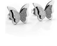 🦋 stainless steel frosted butterfly stud earrings for women and girls with gift box - ear jewelry logo