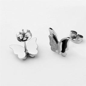 img 3 attached to 🦋 Stainless Steel Frosted Butterfly Stud Earrings for Women and Girls with Gift Box - Ear Jewelry