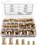 🔩 rivet nuts assortment kit: 150pcs 1/4"-20 3/8"-16 5/16"-18 unc nutserts, flat head threaded insert nuts+knurled body (m6 m8 m10 carbon steel) logo