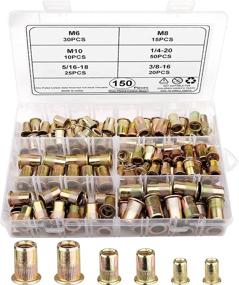 img 4 attached to 🔩 Rivet Nuts Assortment Kit: 150Pcs 1/4"-20 3/8"-16 5/16"-18 UNC Nutserts, Flat Head Threaded Insert Nuts+Knurled Body (M6 M8 M10 Carbon Steel)