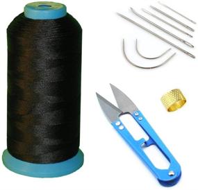 img 3 attached to 🧵 Complete Sewing Tool Kit: AntKits Bonded Nylon Thread, Curved Needles, Scissors, and Thimble in Black