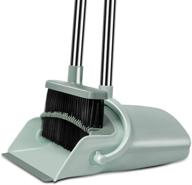 chouqing dust pan and broom set for pet-friendly home use - self-cleaning with dustpan teeth, super long handle upright stand up broom and dustpan (jade green) logo