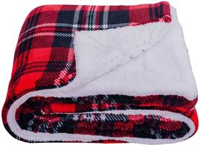 img 4 attached to 🔴 Двухсторонний плед из флиса SOCHOW Sherpa Plaid - супермягкий роскошный покрывало для постели 50 х 60 дюймов, красно-серый.