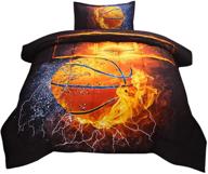 jqinhome twin basketball and fire comforter sets blanket for kids – 3d sports themed bedding, reversible quilted duvet, all-season – includes 1 comforter and 1 pillow sham logo