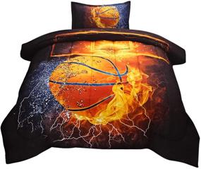 img 4 attached to JQinHome Twin Basketball and Fire Comforter Sets Blanket for Kids – 3D Sports Themed Bedding, Reversible Quilted Duvet, All-Season – Includes 1 Comforter and 1 Pillow Sham