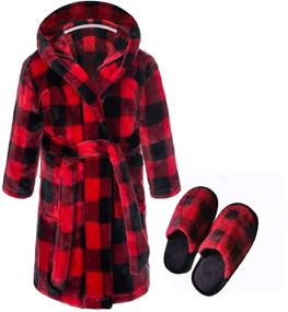 img 4 attached to 👶 Boys and Girls Soft Plush Hooded Bathrobe & Slipper Set for Toddlers - Kids Coral Fleece Robe with Slippers