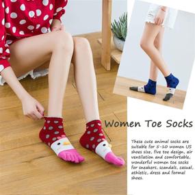 img 3 attached to Cute Cat Dog Toe Socks: Cotton Athletic 🐾 Running Five Finger Socks for Girls - 5 Pairs