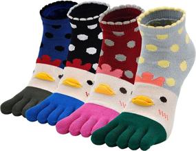 img 4 attached to Cute Cat Dog Toe Socks: Cotton Athletic 🐾 Running Five Finger Socks for Girls - 5 Pairs