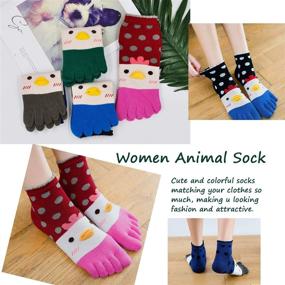 img 1 attached to Cute Cat Dog Toe Socks: Cotton Athletic 🐾 Running Five Finger Socks for Girls - 5 Pairs