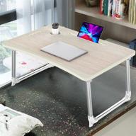 📺 laptop desk tray with cup holder & tablet slot: portable lap bed table for bed/sofa/couch - white logo