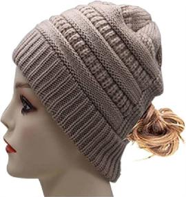 img 2 attached to HHNLB Women's Beanie Ponytail Hat: Stay Stylish & Cozy in Winter with Messy High Bun Cross Criss Hole and Soft Stretch Knit Skull Cap