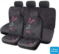 🦋 universal car seat covers - red butterfly design - full set high back airbag compatible - pic auto - polycloth material - fits most cars, trucks, suvs, vans - 7 pieces logo