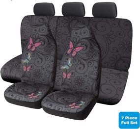 img 4 attached to 🦋 Universal Car Seat Covers - Red Butterfly Design - Full Set High Back Airbag Compatible - PIC AUTO - Polycloth Material - Fits Most Cars, Trucks, SUVs, Vans - 7 Pieces