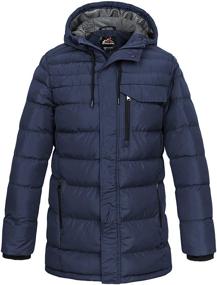 img 4 attached to Men's Winter Puffer Jacket with Hood - Thick Windproof Quilted & Long Design