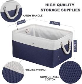img 2 attached to 📦 3 Pack of XL Foldable Fabric Storage Baskets with Cotton Handles for Cupboards, Shelves, Clothes, Toys, Towels - Blue/White, 15.74 x 11.81 x 7.87 inches