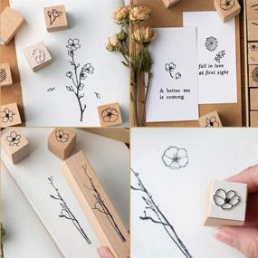 img 3 attached to 20-Piece Vintage Wooden Rubber Stamps: Plant & Flower Decorative Mounted Rubber Stamp Set for DIY Crafts, Lettering, Diary, and Scrapbooking